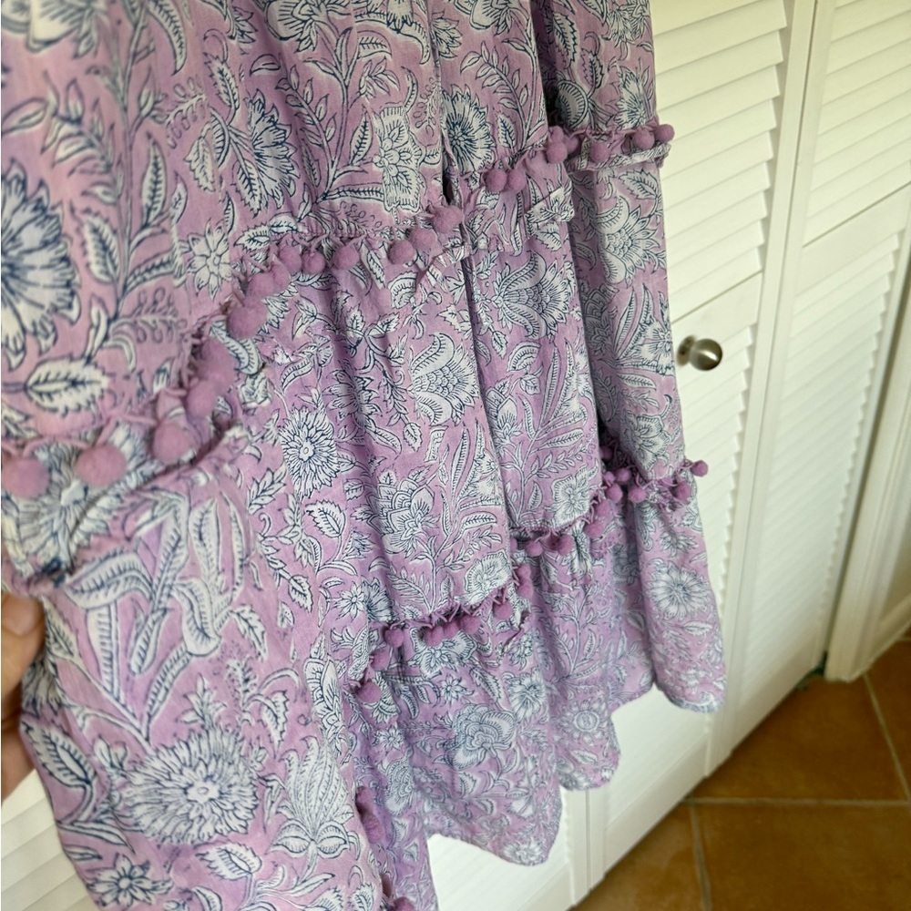 100% cotton Shade Amour Lavender Floral Tiered Midi Dress Boho Flutter Sleeve M - Picture 2 of 7